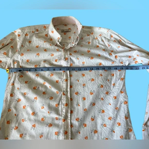 S Magic Men’s Collared Dress Shirt w/ orange floral pattern Medium (Slim) EUC - Picture 8 of 8